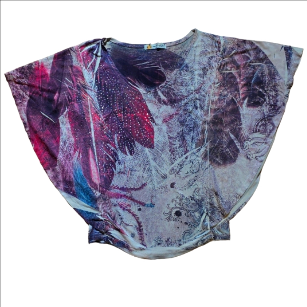 #19.  Sunset Surf Co. Women's Feather Print Butterfly Sleeve Top